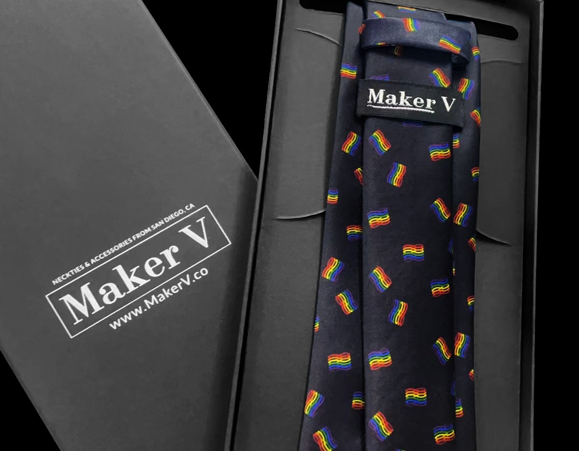 rainbow pattern necktie in maker v packaging